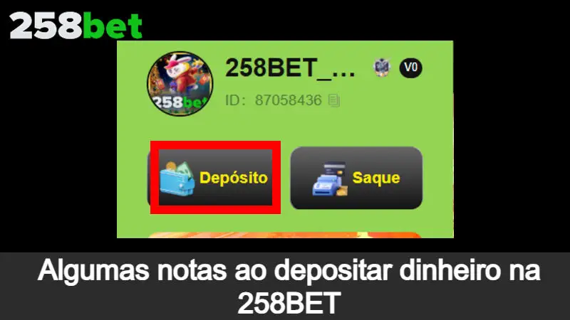 Algumas notas ao depositar dinheiro no 258BET