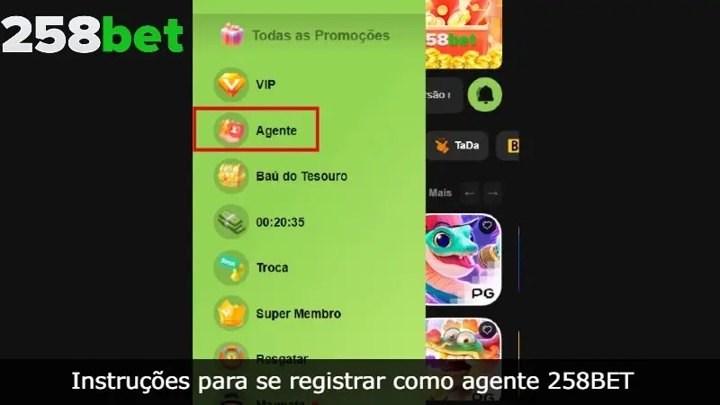 Instruções para se registrar como agente 258BET