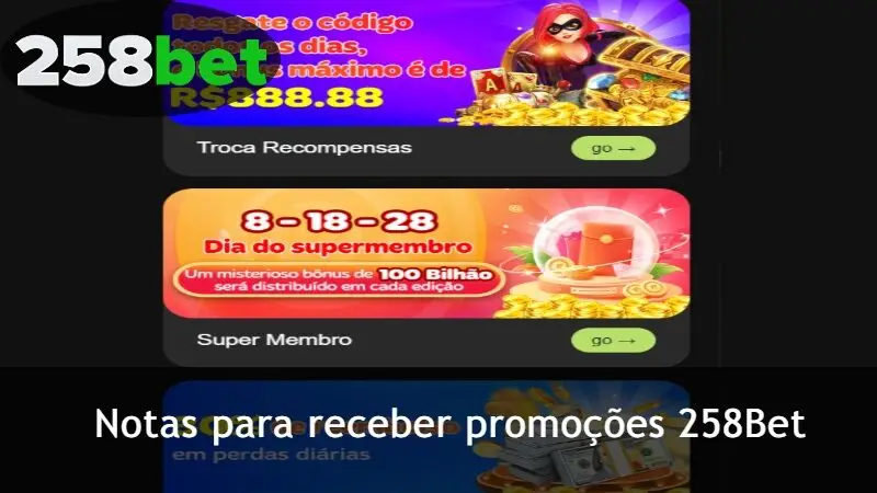 As Notas para receber promoções no 258Bet